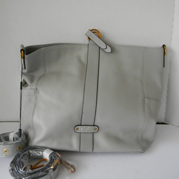 NWT CLUCI GENUINE GRAY PEBBLE LEATHER XL HOBO  SHOULDERBAG - Picture 2 of 7